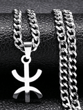 Collier pendentif unisexe en acier inoxydable avec symbole berbère kabyle couleur argent - Ninja_Store