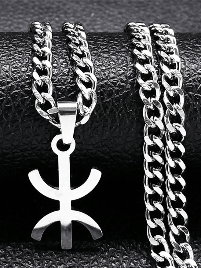 Collier pendentif unisexe en acier inoxydable avec symbole berbère kabyle couleur argent - Ninja_Store