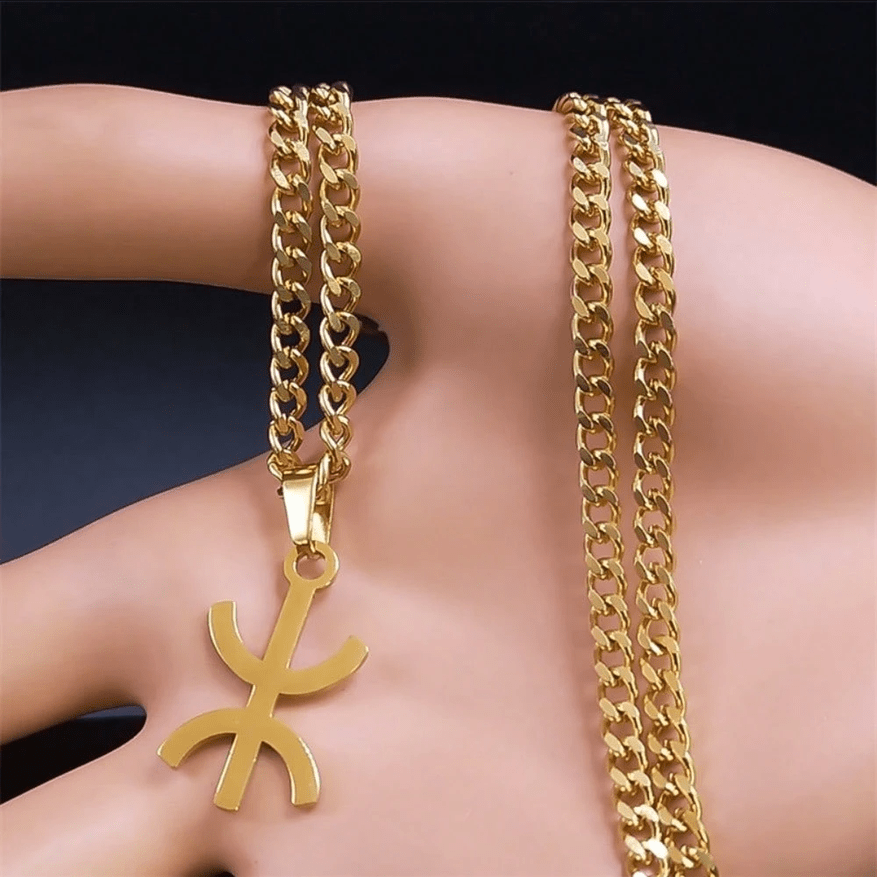 Collier pendentif unisexe en acier inoxydable avec symbole berbère kabyle couleur argent - Ninja_Store