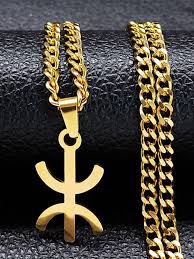 Collier pendentif unisexe en acier inoxydable avec symbole berbère kabyle couleur argent - Ninja_Store