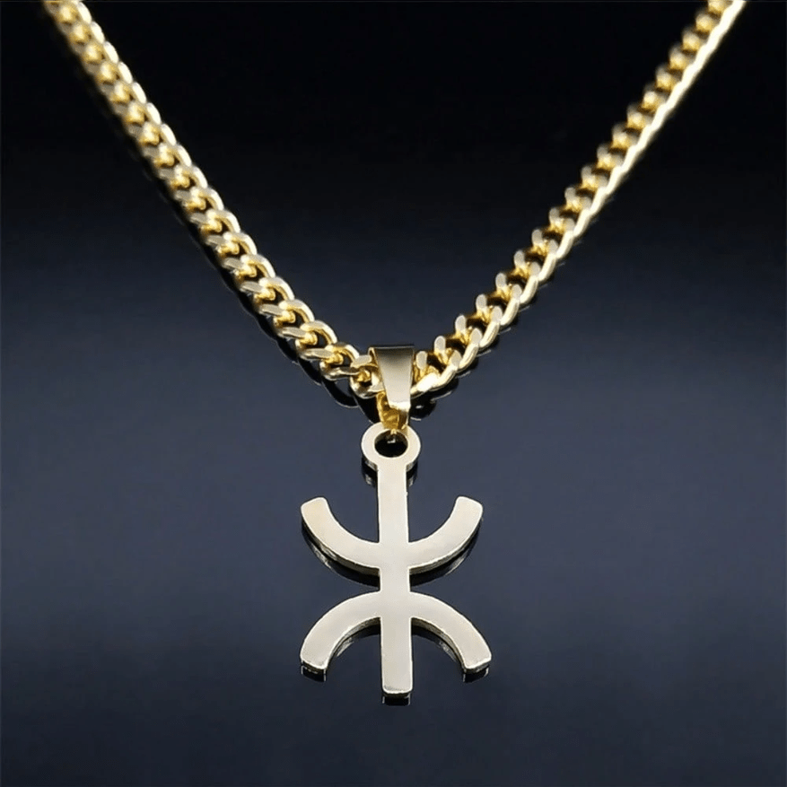 Collier pendentif unisexe en acier inoxydable avec symbole berbère kabyle couleur doré - Ninja_Store