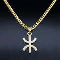 Collier pendentif unisexe en acier inoxydable avec symbole berbère kabyle couleur doré - Ninja_Store