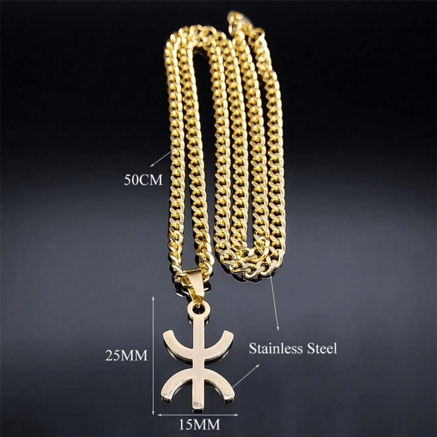 Collier pendentif unisexe en acier inoxydable avec symbole berbère kabyle couleur argent - Ninja_Store