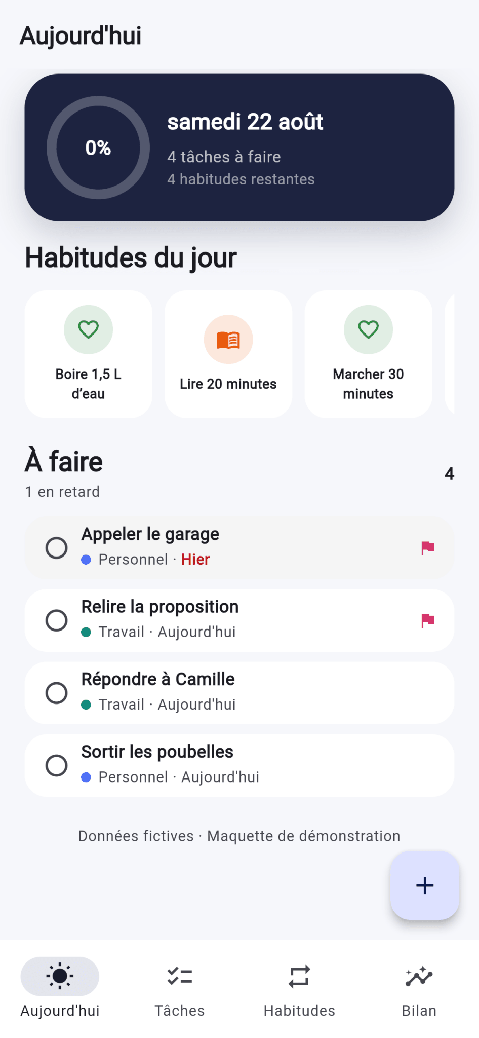 Capture de Template Flutter Premium Cadence — Tâches et habitudes