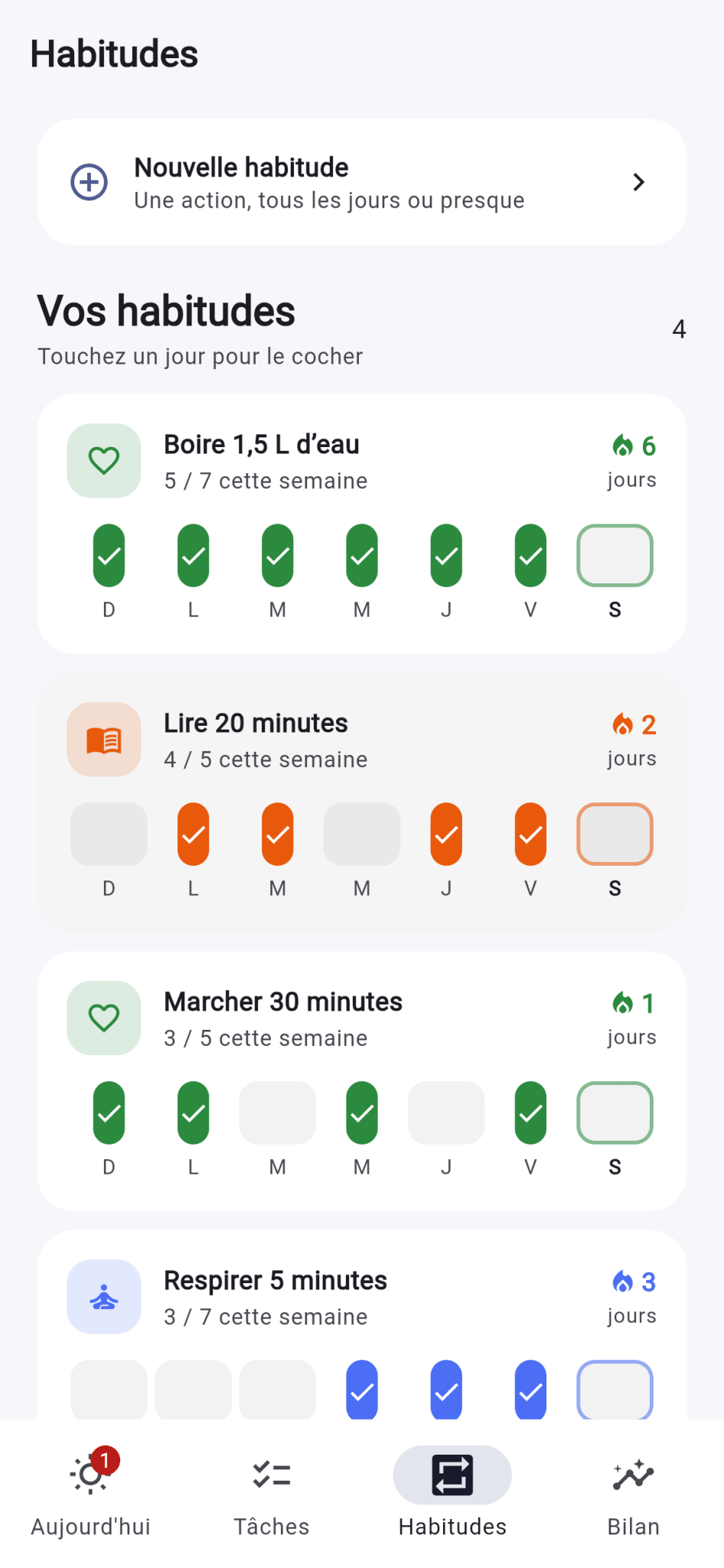 Capture de Template Flutter Premium Cadence — Tâches et habitudes