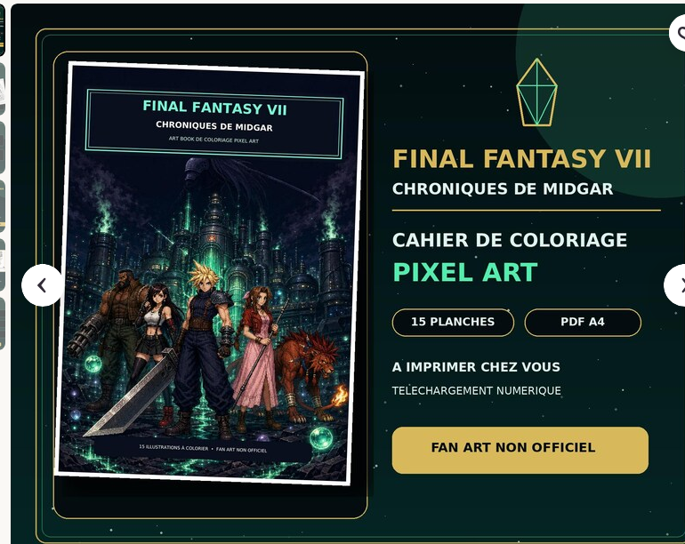 Final Fantasy VII Pixel Art Color Book – Chroniques de Midgar