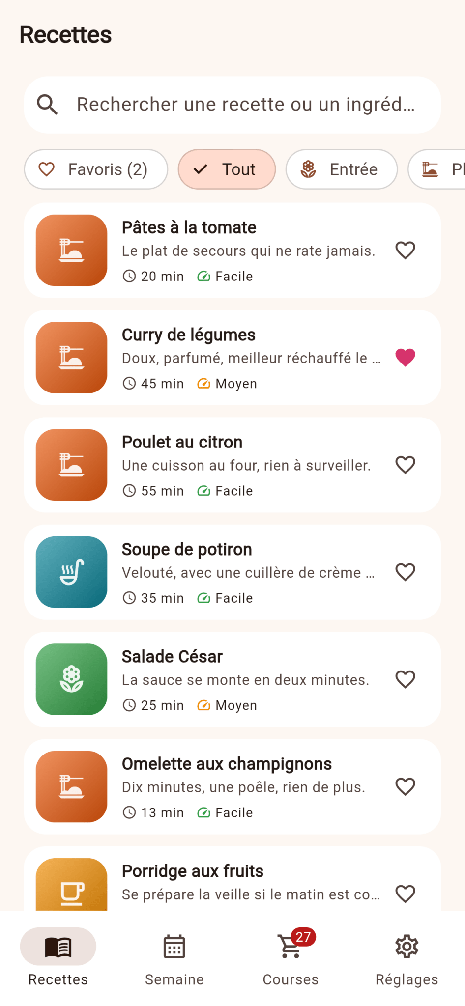 Capture de Template Flutter Premium Marmite — Recettes et repas