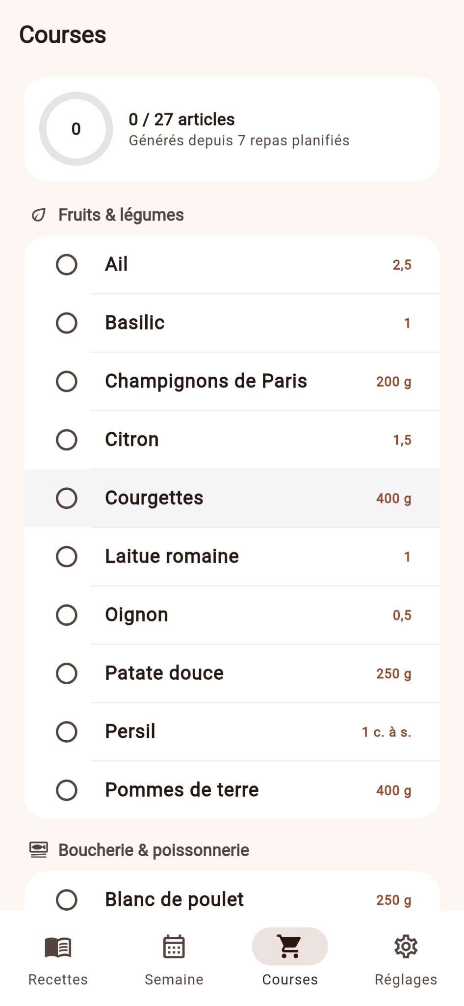 Capture de Template Flutter Premium Marmite — Recettes et repas